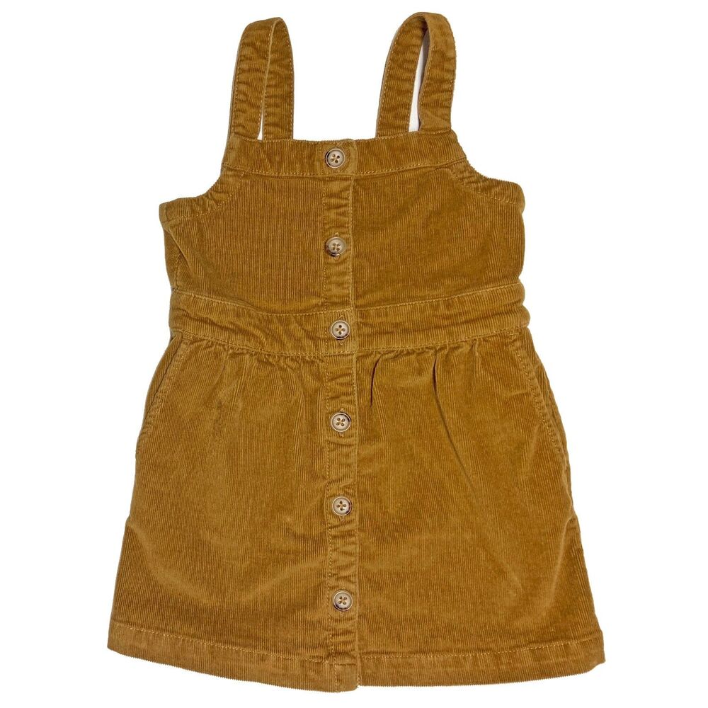 Crewcuts Corduroy Button Front Jumper Dress Size 3 Golden Brandy Brown Cotton